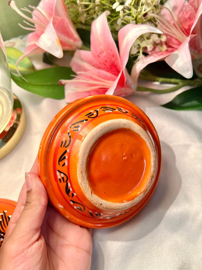 Hand Painted Orange Ceramic Tagine-Style Serving Dish, 2-Piece, 5 in