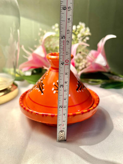 Hand Painted Orange Ceramic Tagine-Style Serving Dish, 2-Piece, 5 in