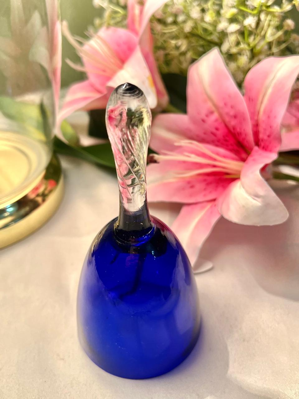 6" Cobalt Blue Crystal Hand Bell with Clear Twisted Handle