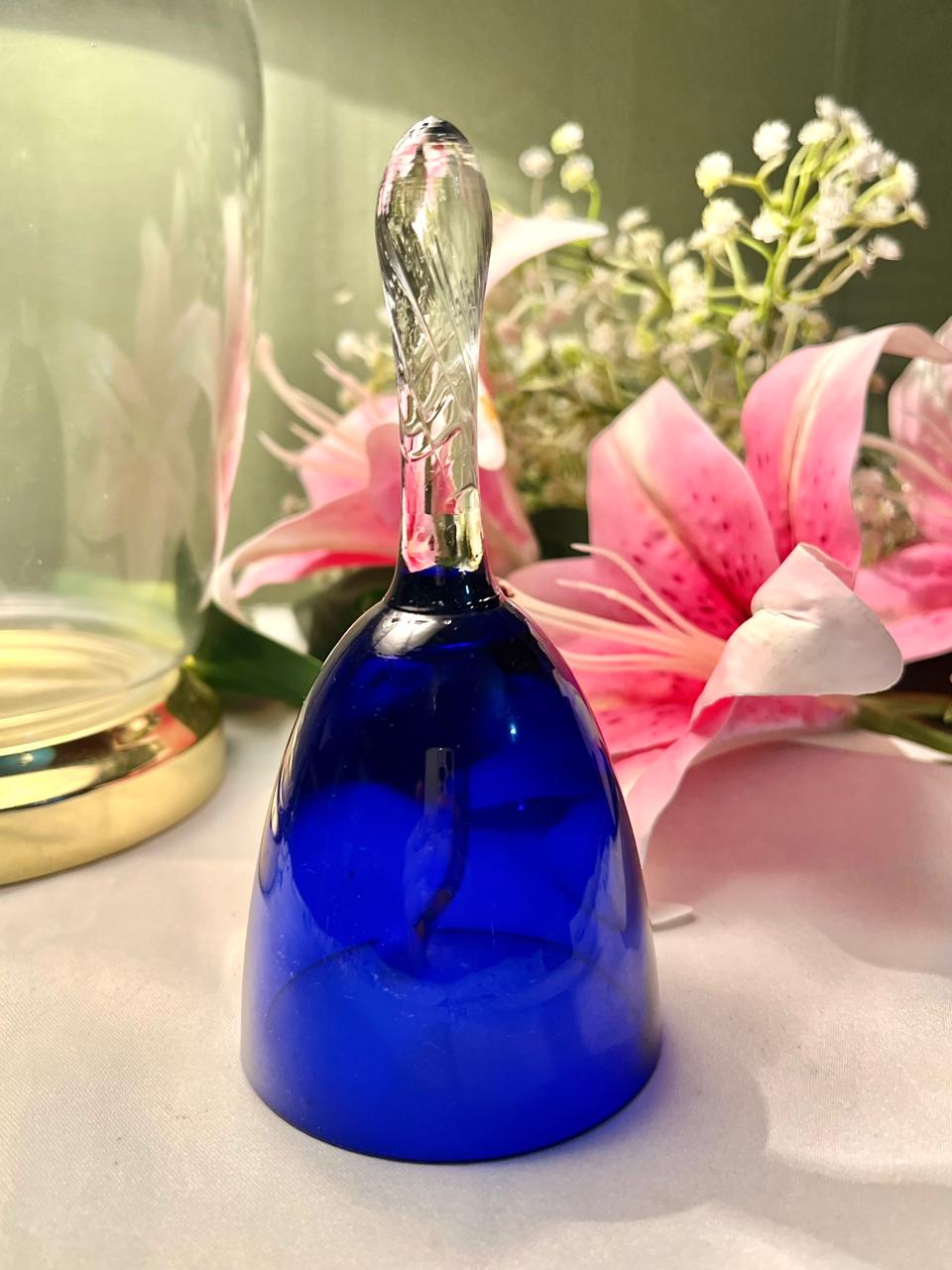 6" Cobalt Blue Crystal Hand Bell with Clear Twisted Handle