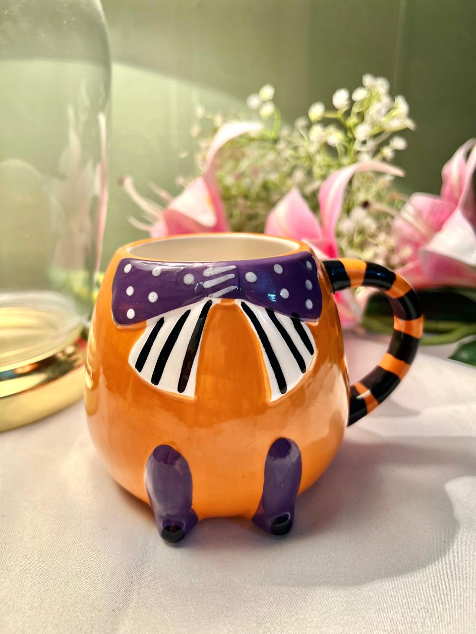 Hand Painted Hallow Scream Orange Novelty Ceramic Mug, 1-Piece, Approx. 4 in