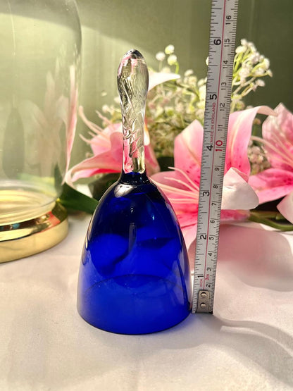6" Cobalt Blue Crystal Hand Bell with Clear Twisted Handle