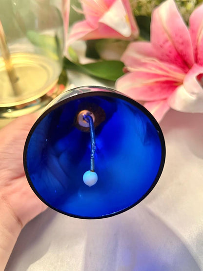 6" Cobalt Blue Crystal Hand Bell with Clear Twisted Handle