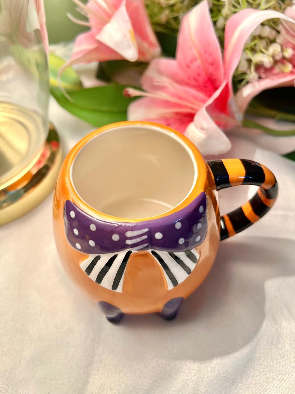 Hand Painted Hallow Scream Orange Novelty Ceramic Mug, 1-Piece, Approx. 4 in