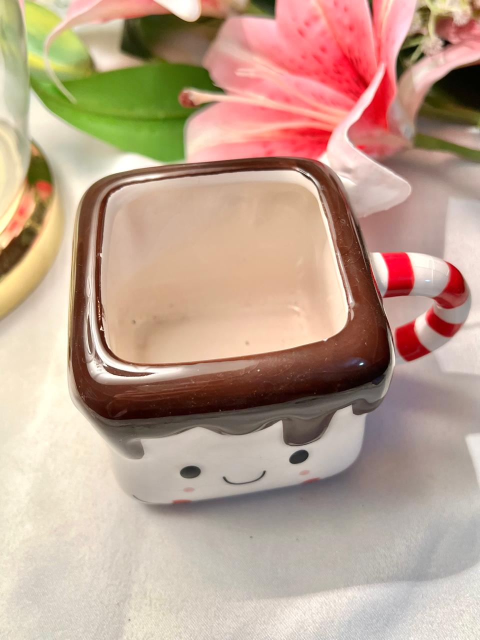 Hand Painted Novelty Face Ceramic Mug, Brown & Red, 1-Piece, Approx. 3.75 in