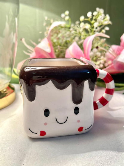 Hand Painted Novelty Face Ceramic Mug, Brown & Red, 1-Piece, Approx. 3.75 in