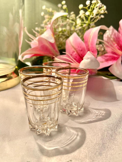 4-Piece Clear Crystal Cups with Gold Band Detail