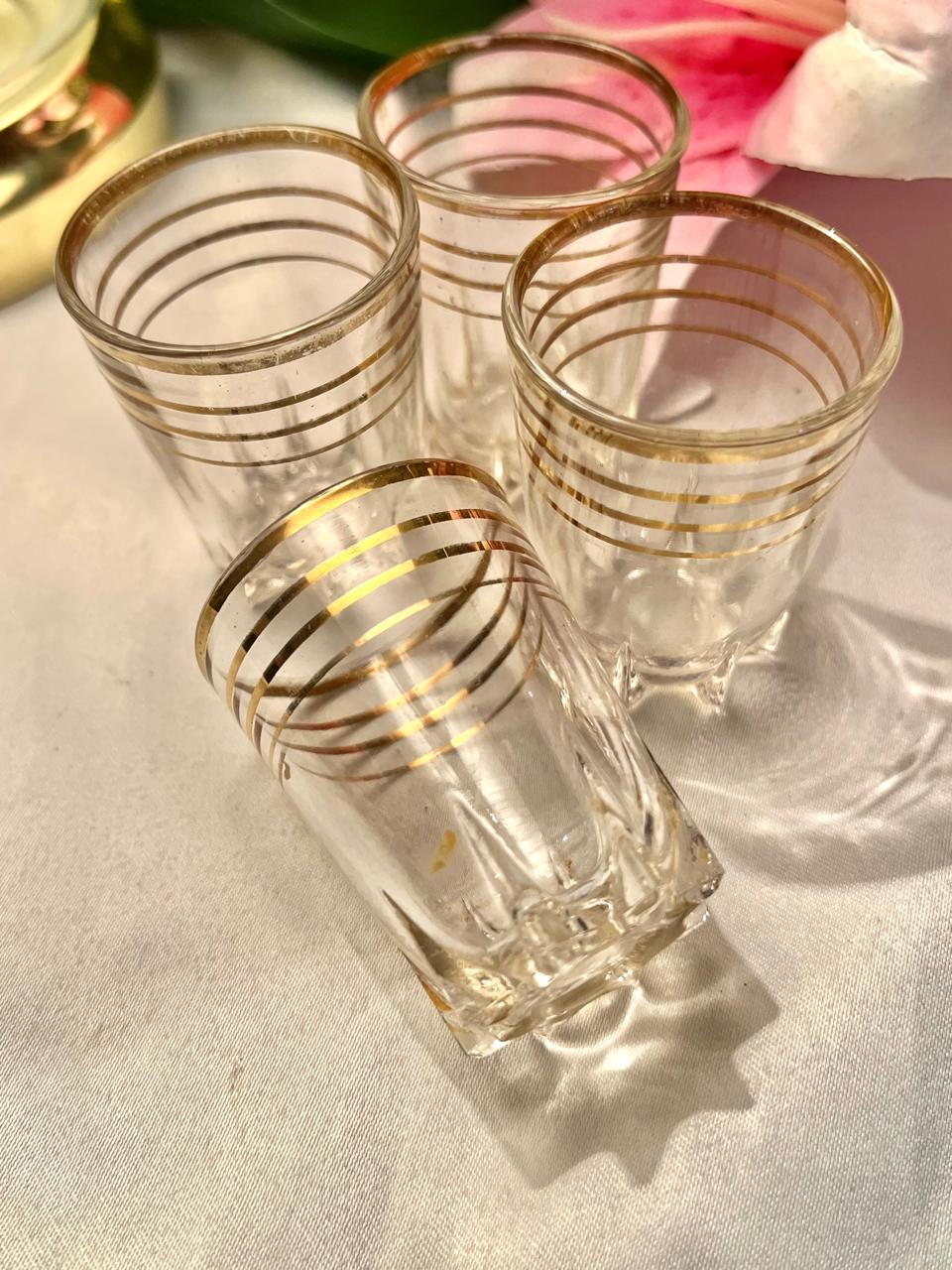 4-Piece Clear Crystal Cups with Gold Band Detail