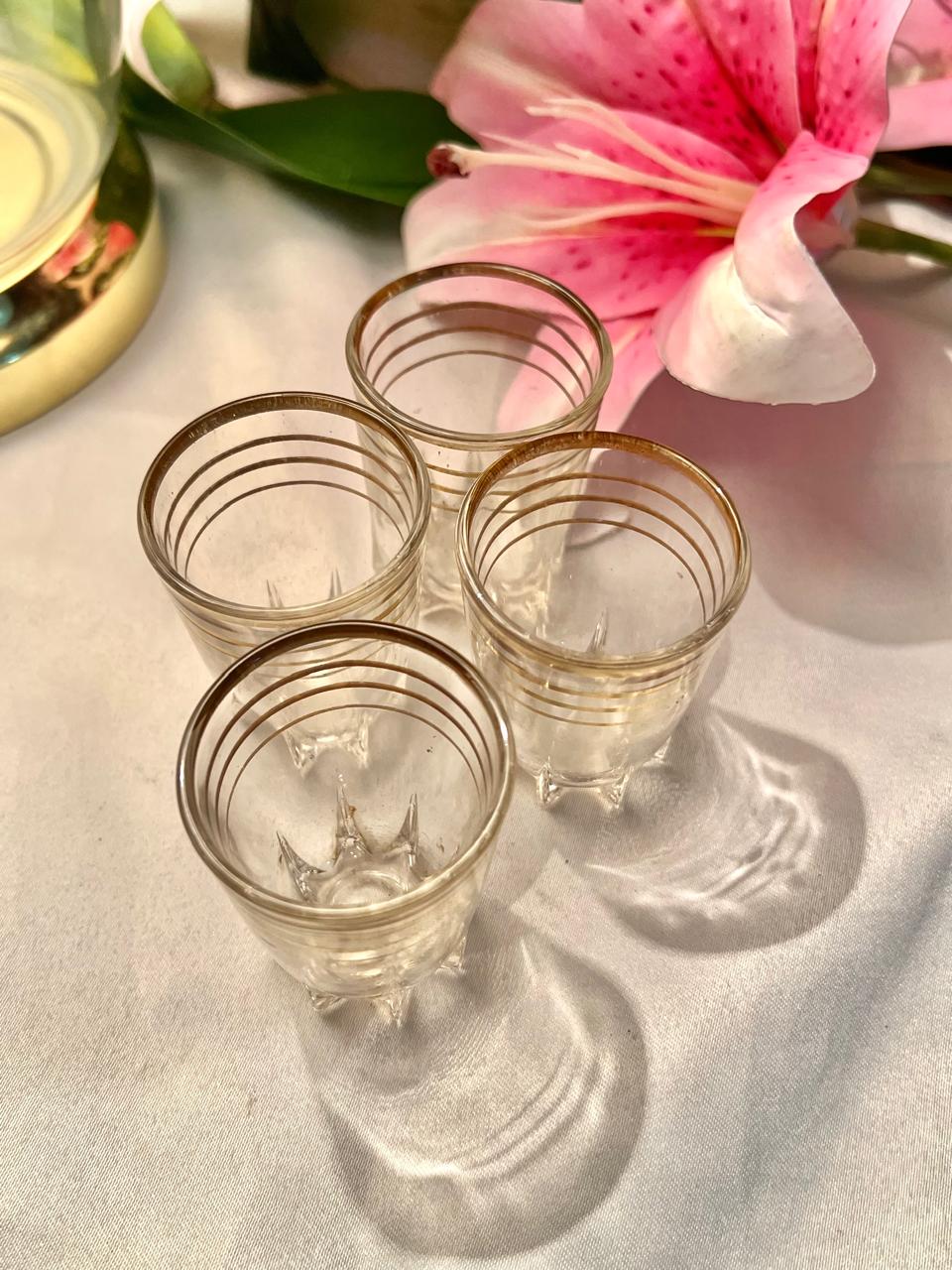 4-Piece Clear Crystal Cups with Gold Band Detail