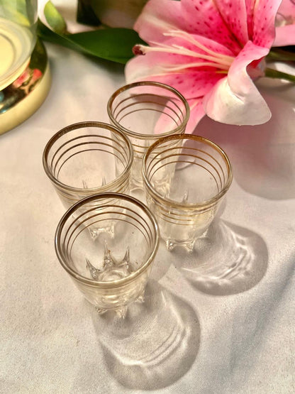 4-Piece Clear Crystal Cups with Gold Band Detail