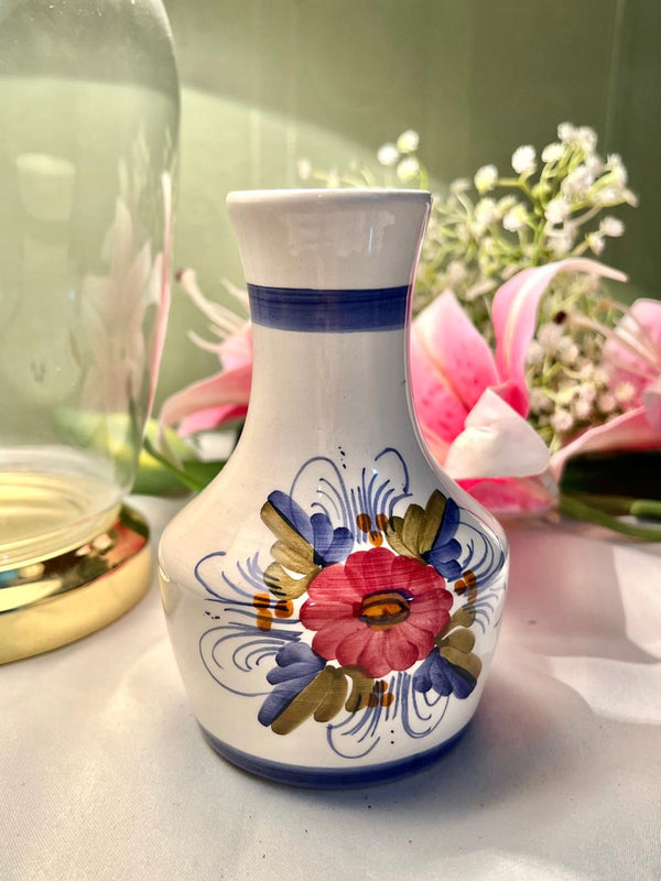 Hand Painted Floral Ceramic Vase, Blue Red & Green, 1-Piece, Approx. 5.5 in