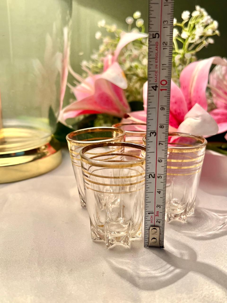 4-Piece Clear Crystal Cups with Gold Band Detail