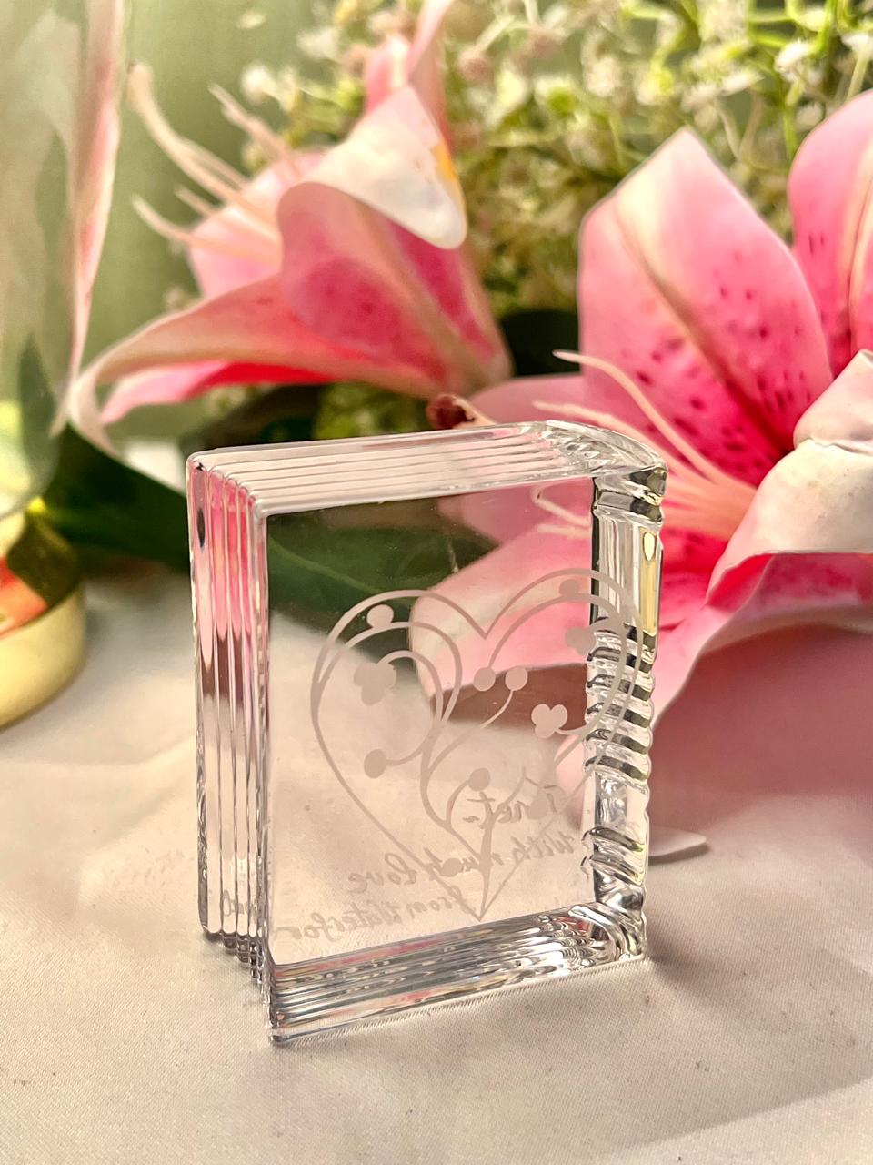 3.25" Clear Crystal Heart Etched Paper weight Decorative Book