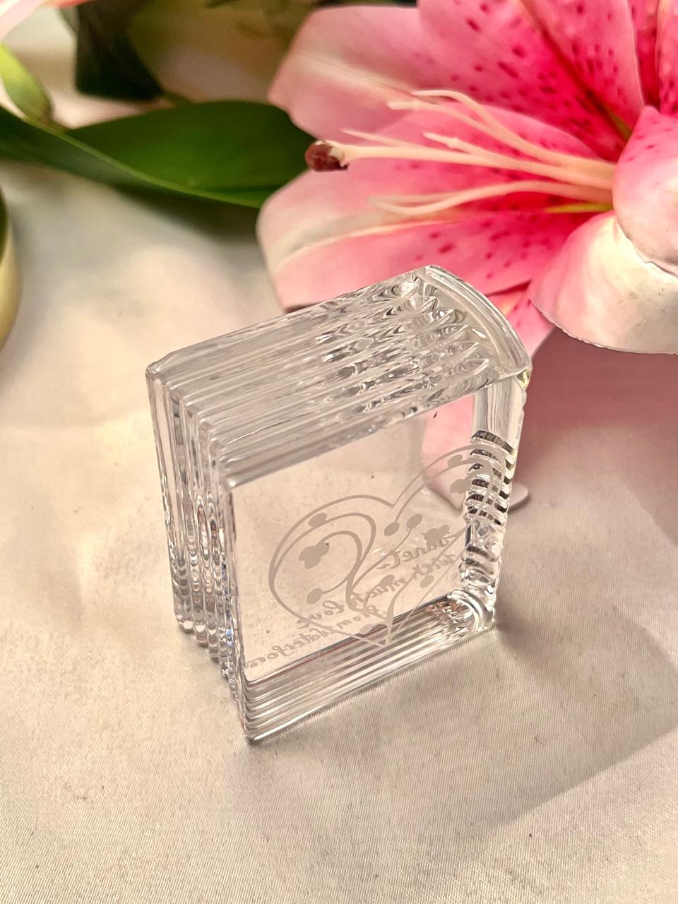 3.25" Clear Crystal Heart Etched Paper weight Decorative Book