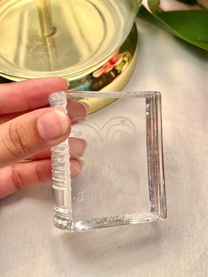 3.25" Clear Crystal Heart Etched Paper weight Decorative Book