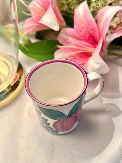 Hand Painted Floral Ceramic Mug, Purple Teal & White, 1-Piece, Approx. 3.5 in
