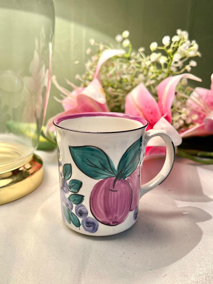 Hand Painted Floral Ceramic Mug, Purple Teal & White, 1-Piece, Approx. 3.5 in