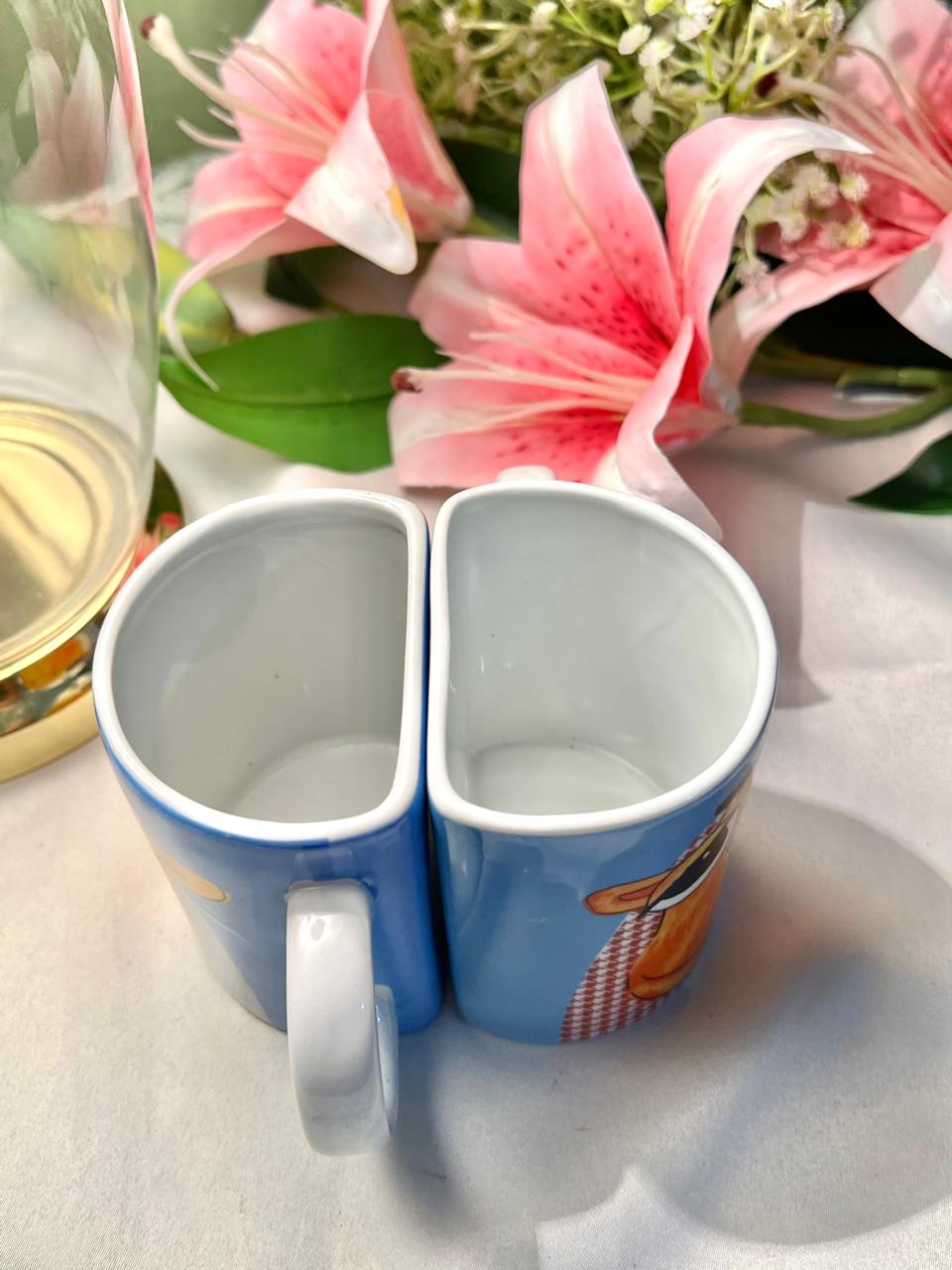 Hand Painted Dubai Camel Ceramic Mug Set, Blue & Orange, 2-Piece, 4 in