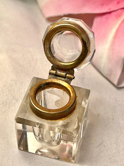 2.25" Clear Crystal Mini Inkwell with Hinged Lid