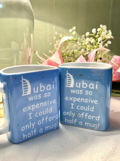 Hand Painted Dubai Camel Ceramic Mug Set, Blue & Orange, 2-Piece, 4 in
