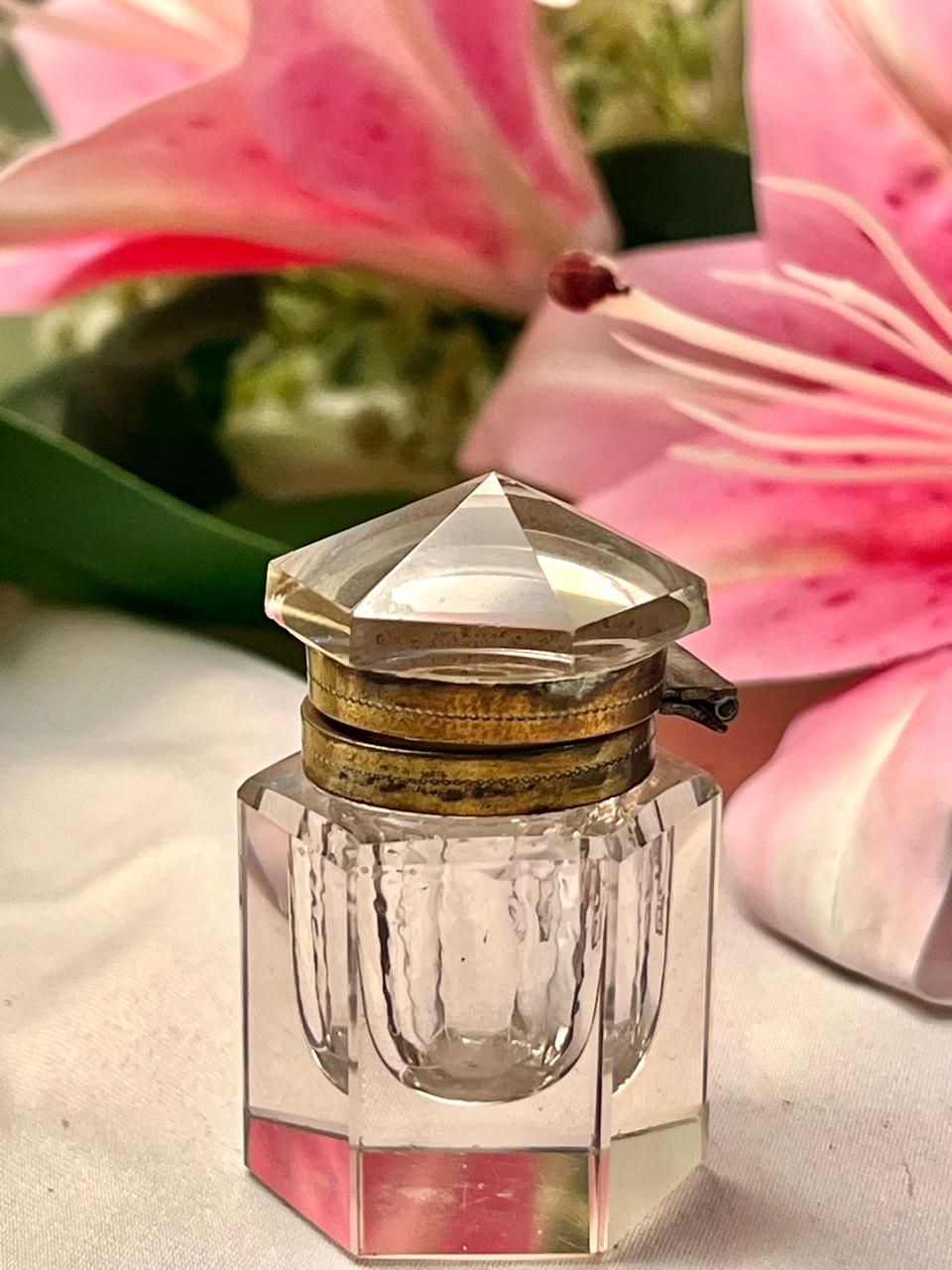 2.25" Clear Crystal Mini Inkwell with Faceted Hinged Lid