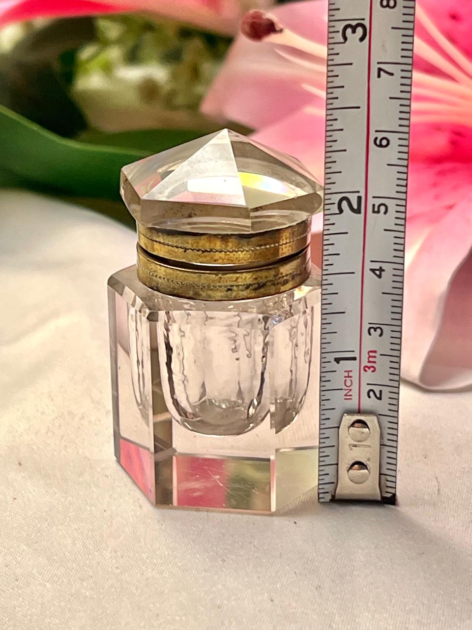 2.25" Clear Crystal Mini Inkwell with Faceted Hinged Lid
