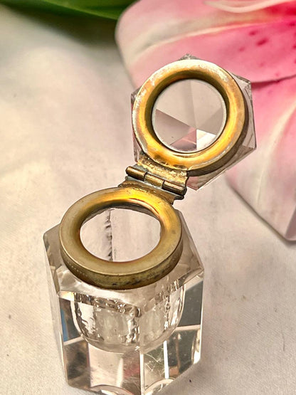 2.25" Clear Crystal Mini Inkwell with Faceted Hinged Lid