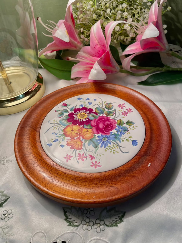 Tudocraft Floral Wood & Ceramic Trivet or Wall Decor, 1-Piece, 9 in