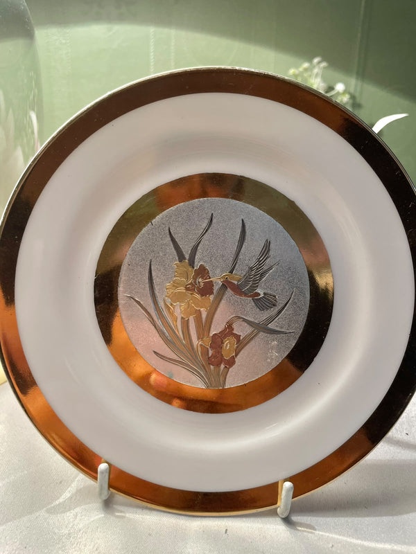 Toyo Chokin Gold & Silver Bird Plate, 1-Piece, 6.5 in