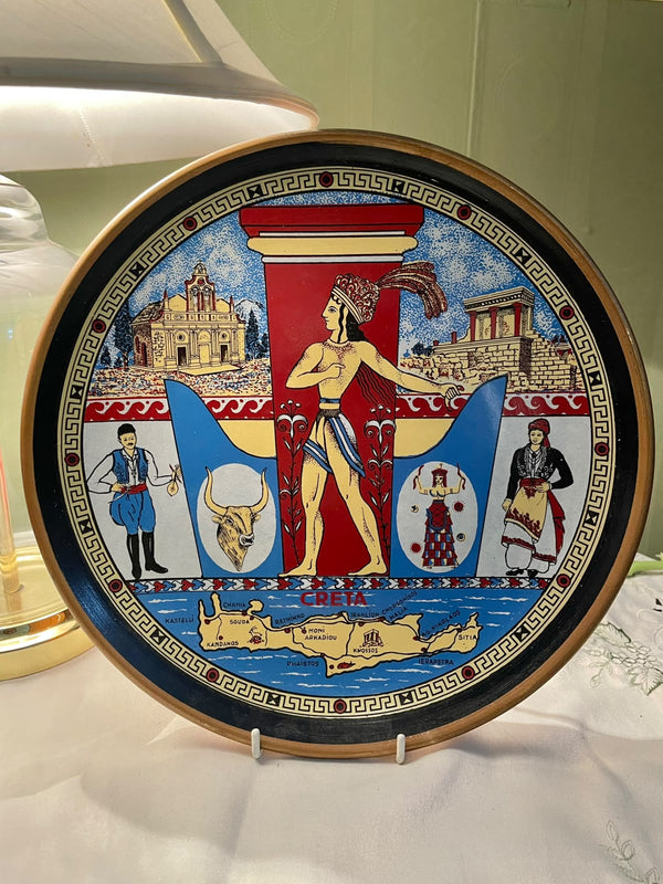 Creta Greek Scene Decorative Ceramic Plate, 1-Piece, Approx. 11 in