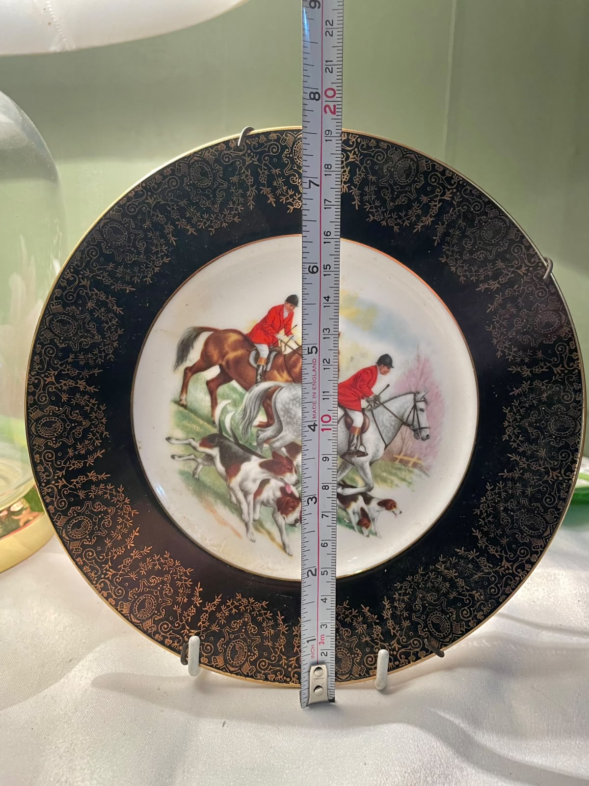 Equestrian Hunt Scene Decorative Plate, Black & Gold, 7.5 in