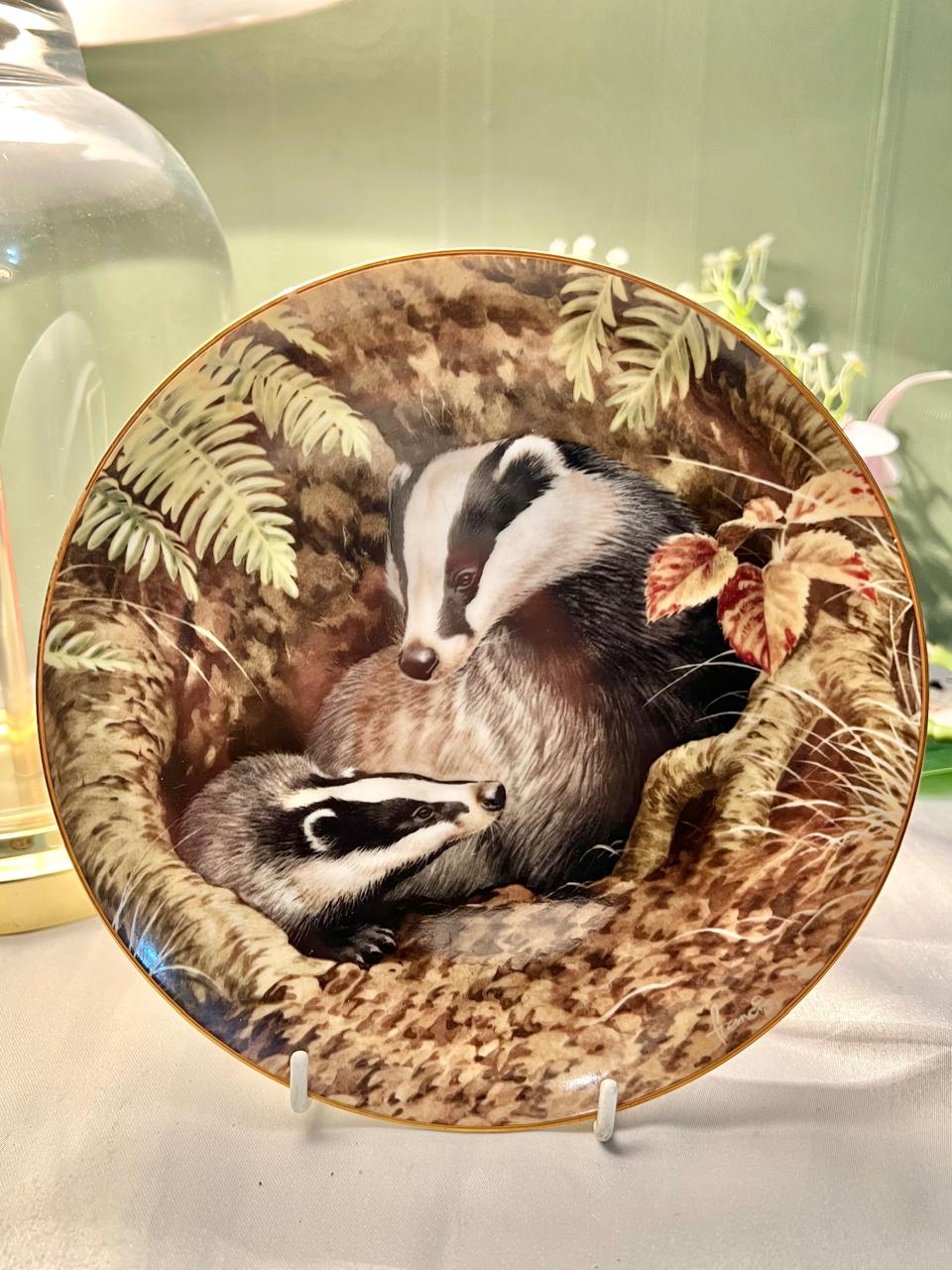 The Forest Year Badgers June Ferns Porcelain Wall Plate 7 in