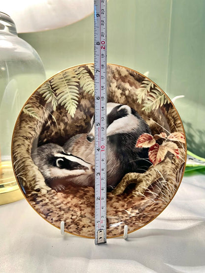 The Forest Year Badgers June Ferns Porcelain Wall Plate 7 in
