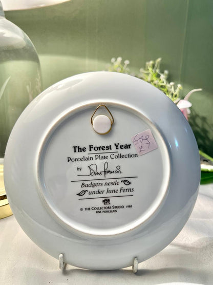 The Forest Year Badgers June Ferns Porcelain Wall Plate 7 in