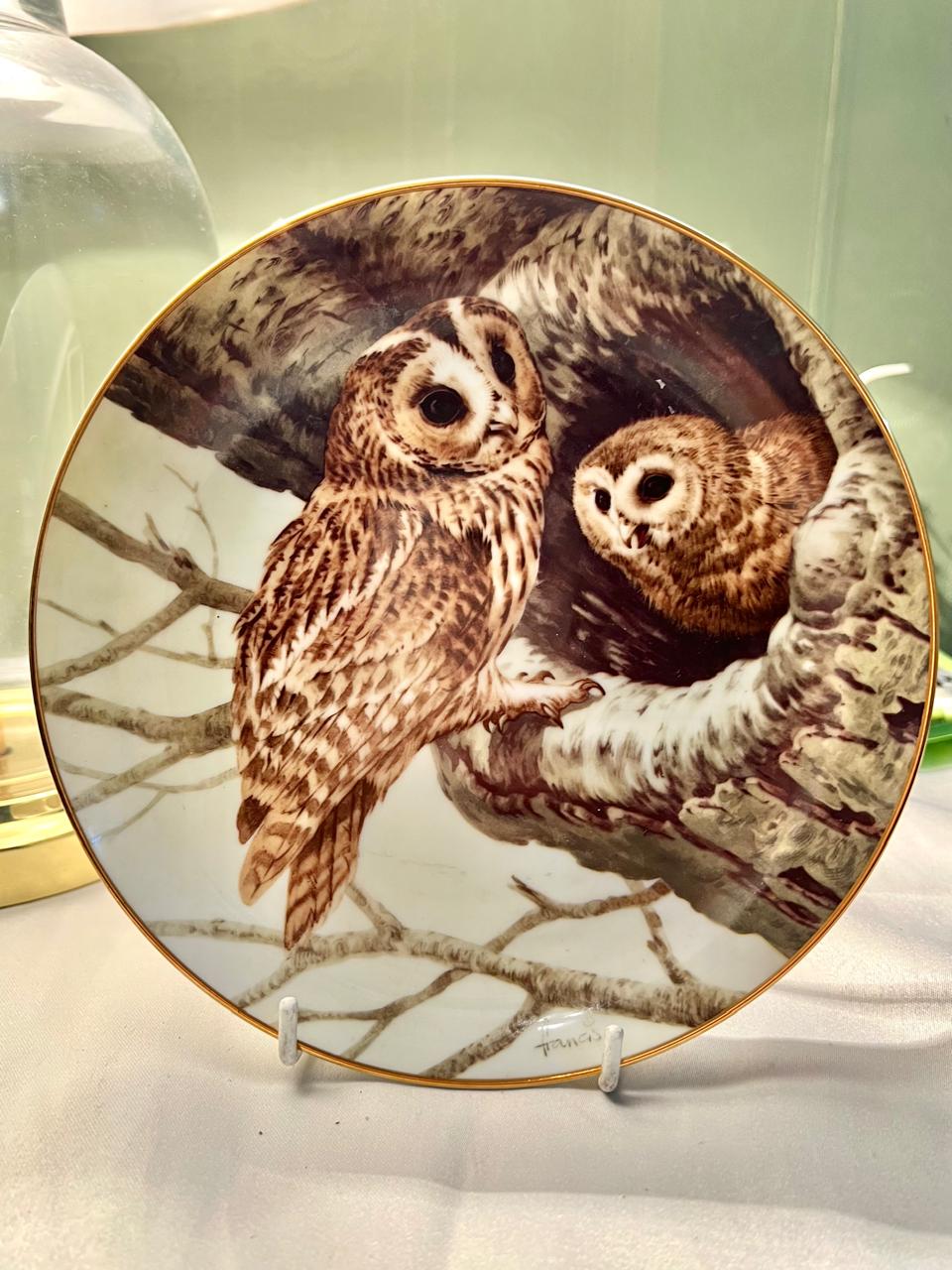 The Forest Year Owls August Twilight Porcelain Wall Plate 7 in