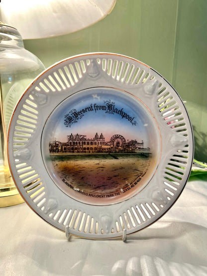 Blackpool Pleasure Beach Souvenir Decorative Plate Cutwork 8 in