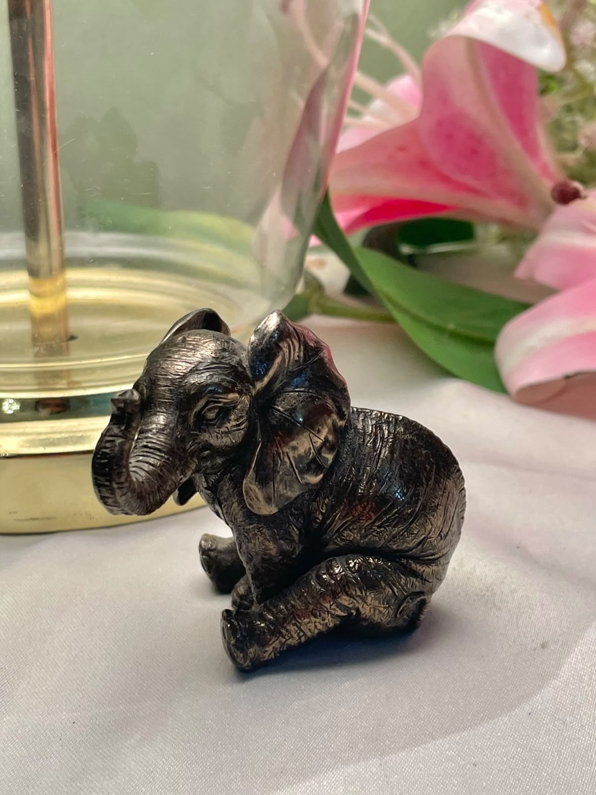 Brass  Elephant Figurine, 1-Piece, Approx. 2.5 in