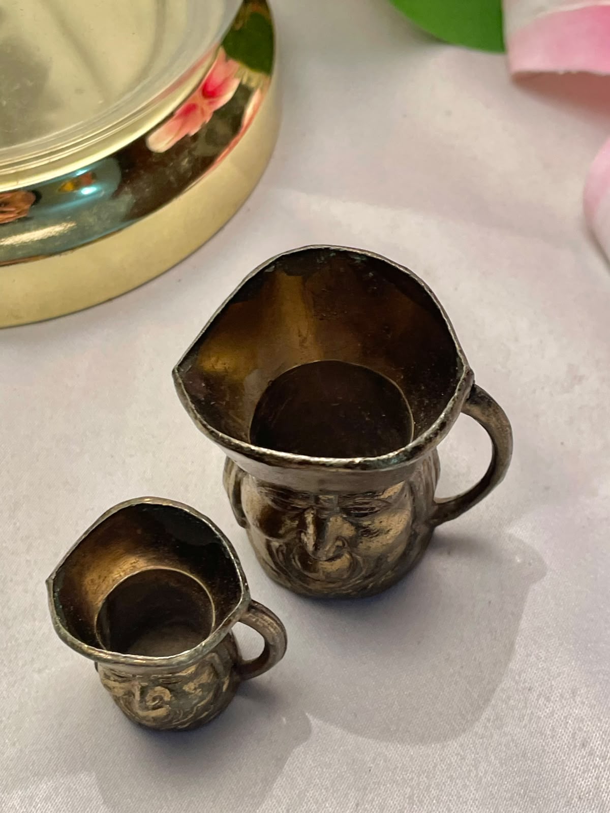 Brass Face Miniature Jug Set, 2-Piece, Approx. 3 in