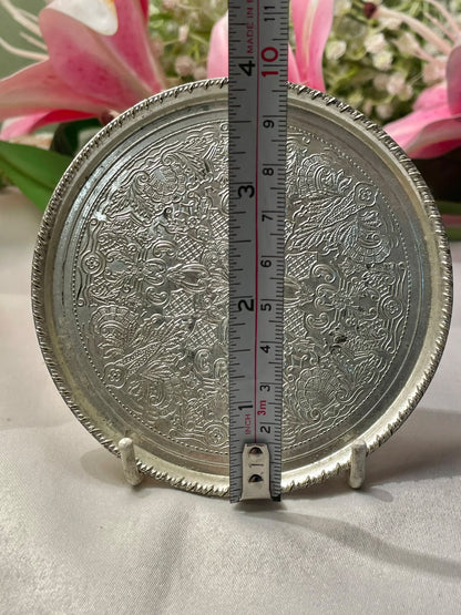 Queen Anne Silver Embossed Metal Coaster, 1-Piece, Approx. 3.75 in