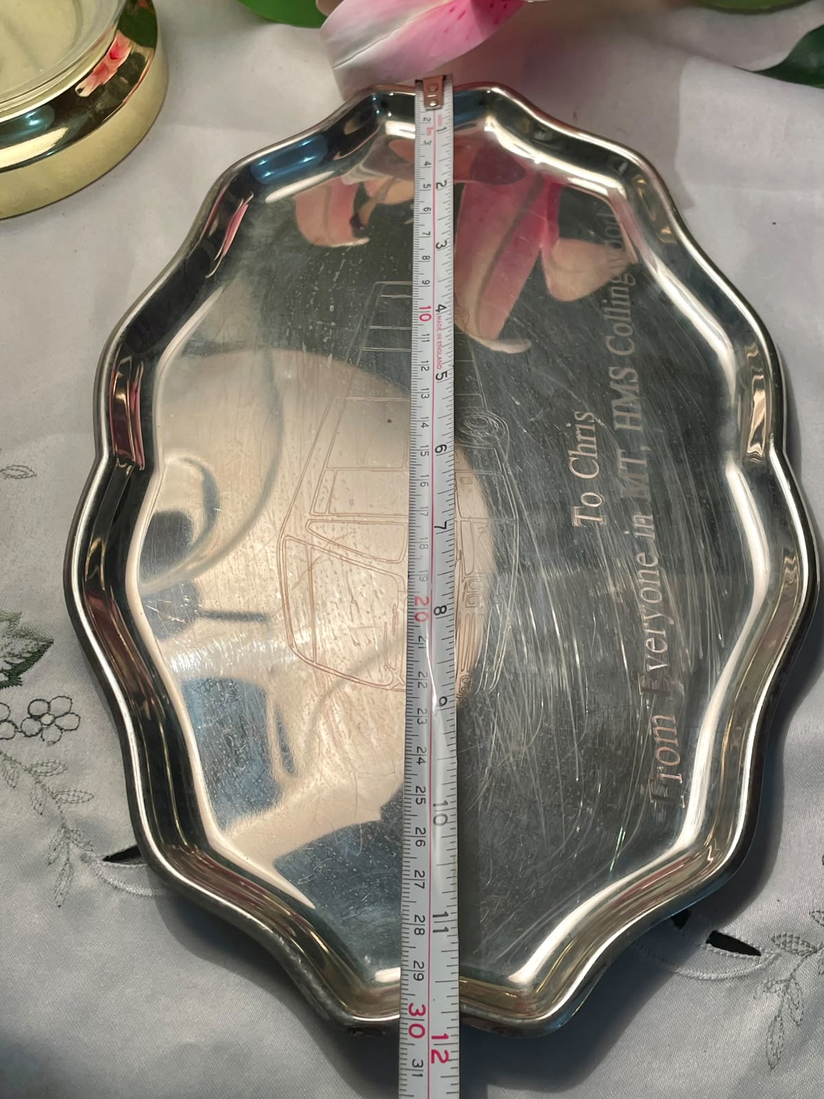 Engraved Queen Anne Silver Serving Tray, 1-Piece, Approx. 12 in