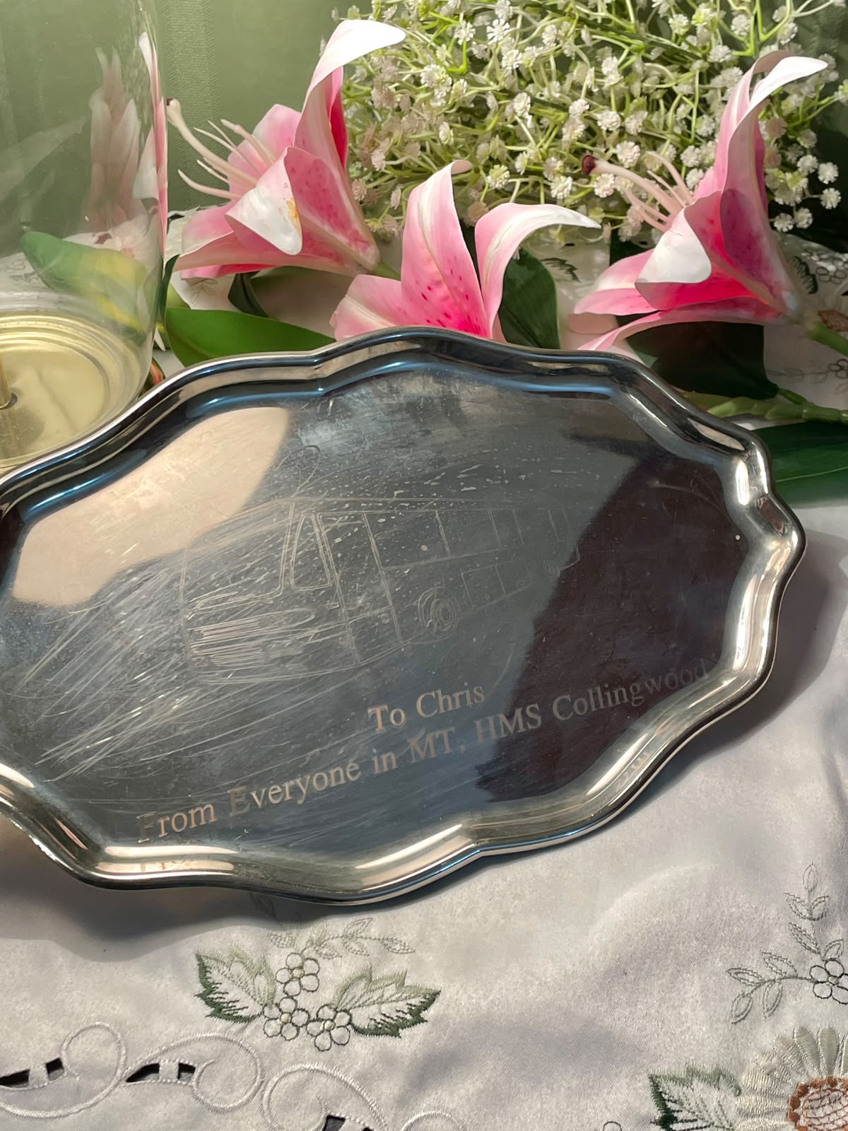 Engraved Queen Anne Silver Serving Tray, 1-Piece, Approx. 12 in