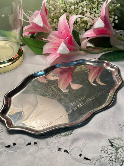 Engraved Queen Anne Silver Serving Tray, 1-Piece, Approx. 12 in