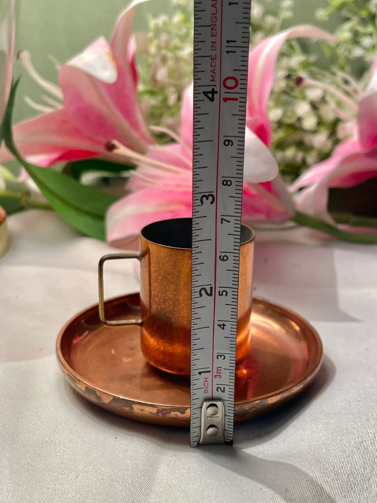 Copper Metal Cup & Saucer 2-Piece Set