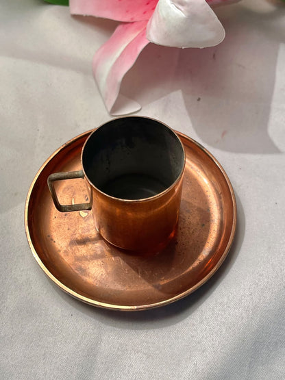 Copper Metal Cup & Saucer 2-Piece Set