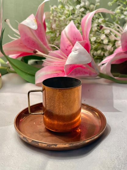 Copper Metal Cup & Saucer 2-Piece Set