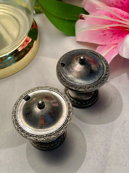 Silver-Tone Condiment Pots with Blue Crystal Liners (each)