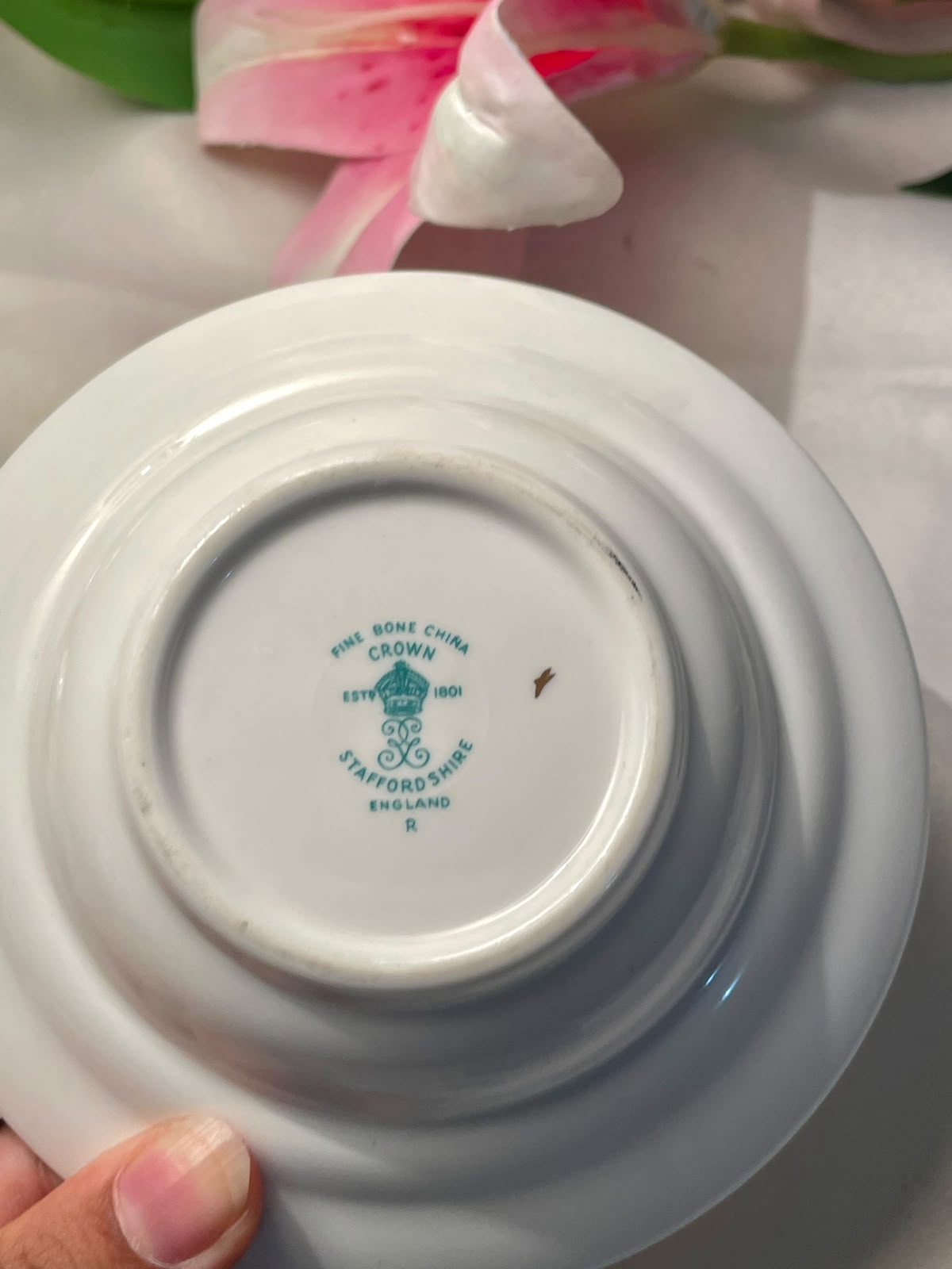 Crown Staffordshire Floral Bone China Butter Dish 5 in