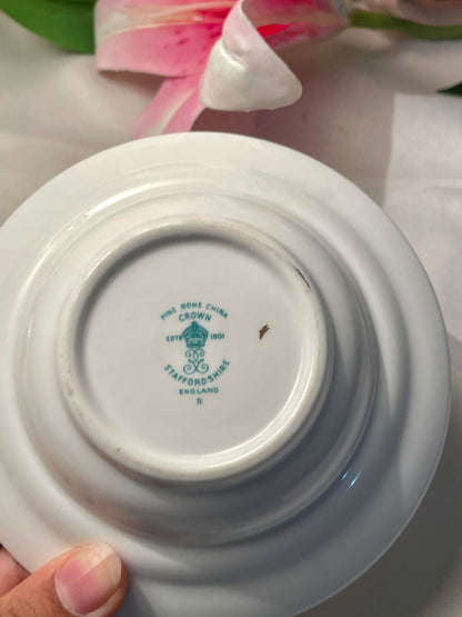 Crown Staffordshire Floral Bone China Butter Dish 5 in