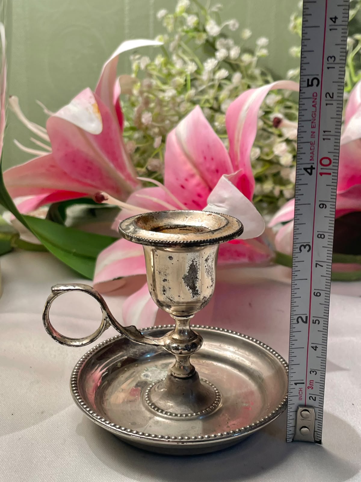 Vintage Silver-Tone Chamberstick Candle Holder 3.5 in