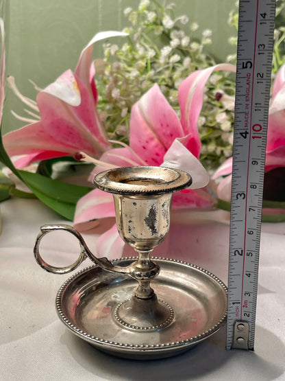 Vintage Silver-Tone Chamberstick Candle Holder 3.5 in